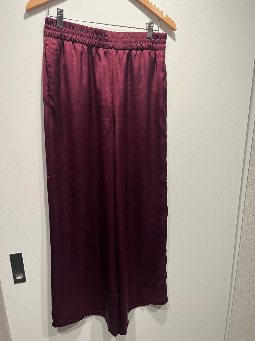 ZARA Women's Satin Elastic-Waist Wide Leg Polyester Pants - Burgundy Sz Med